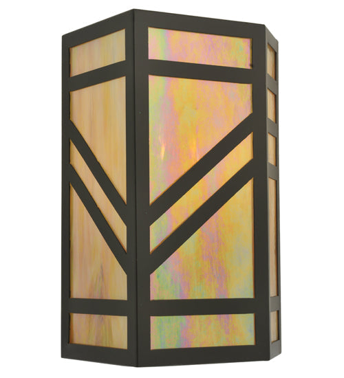 Meyda Lighting Santa Fe 11" Timeless Bronze Wall Sconce With Beige Iridescent Shade Glass