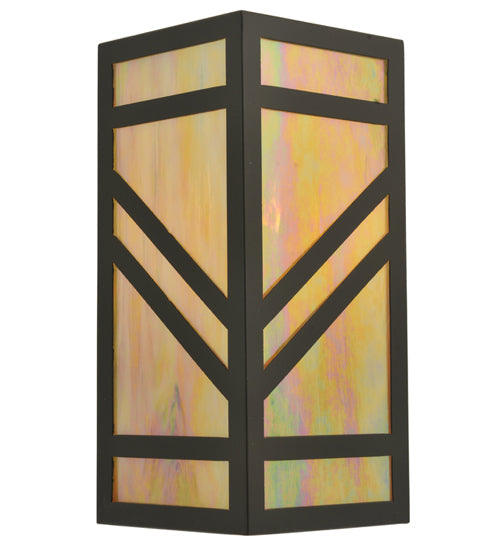 Meyda Lighting Santa Fe 11" Timeless Bronze Wall Sconce With Beige Iridescent Shade Glass