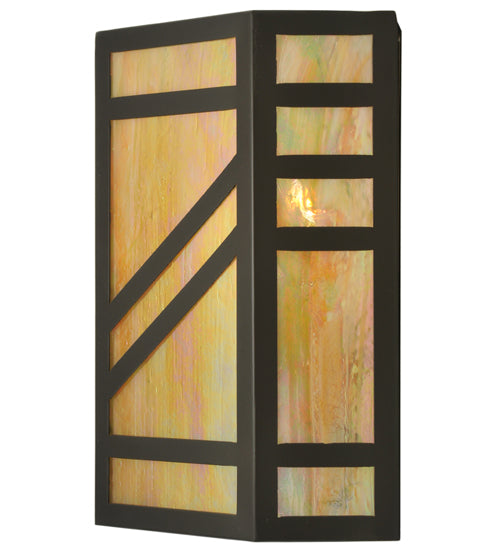 Meyda Lighting Santa Fe 11" Timeless Bronze Wall Sconce With Beige Iridescent Shade Glass