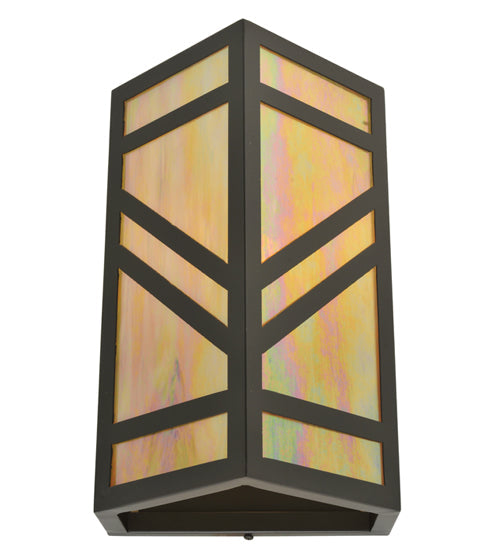 Meyda Lighting Santa Fe 11" Timeless Bronze Wall Sconce With Beige Iridescent Shade Glass