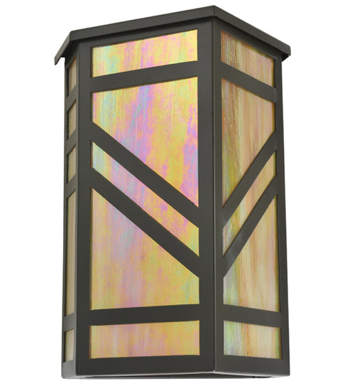 Meyda Lighting Santa Fe 11" Timeless Bronze Wall Sconce With Beige Iridescent Shade Glass With Top Cover