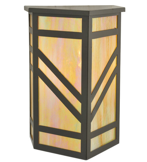 Meyda Lighting Santa Fe 11" Timeless Bronze Wall Sconce With Beige Iridescent Shade Glass With Top Cover
