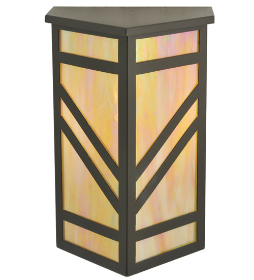 Meyda Lighting Santa Fe 11" Timeless Bronze Wall Sconce With Beige Iridescent Shade Glass With Top Cover