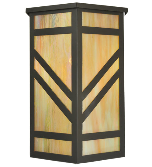 Meyda Lighting Santa Fe 11" Timeless Bronze Wall Sconce With Beige Iridescent Shade Glass With Top Cover