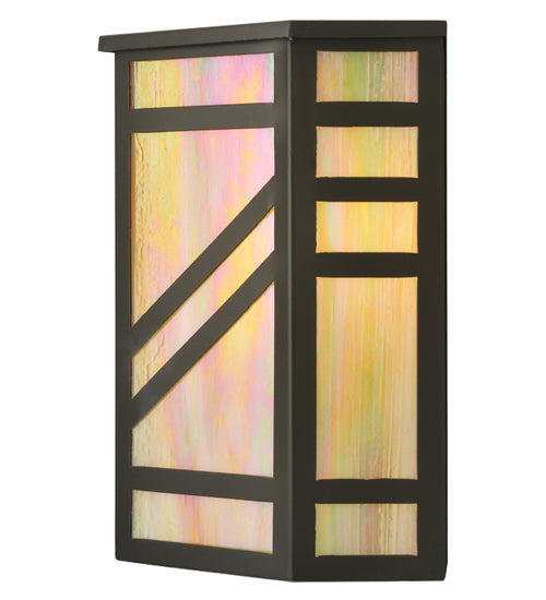Meyda Lighting Santa Fe 11" Timeless Bronze Wall Sconce With Beige Iridescent Shade Glass With Top Cover