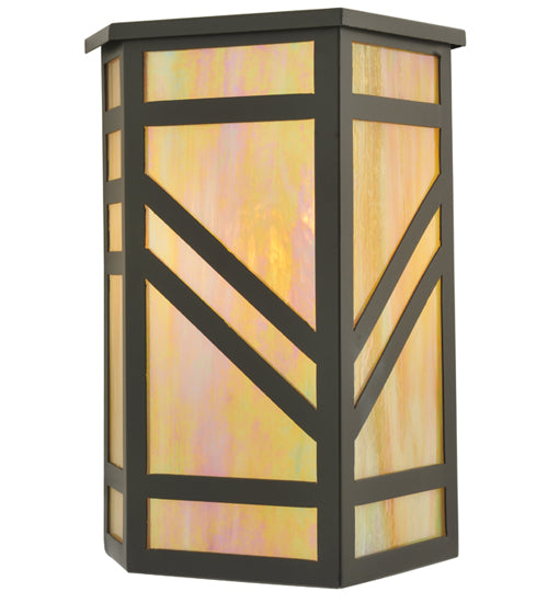 Meyda Lighting Santa Fe 11" Timeless Bronze Wall Sconce With Beige Iridescent Shade Glass With Top Cover