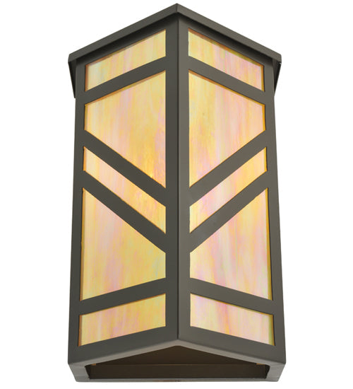 Meyda Lighting Santa Fe 11" Timeless Bronze Wall Sconce With Beige Iridescent Shade Glass With Top Cover