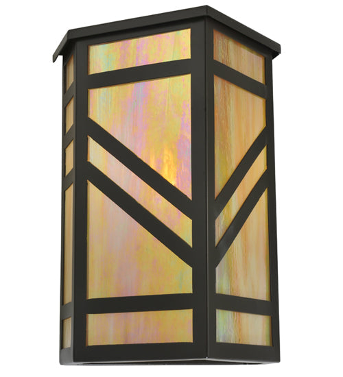 Meyda Lighting Santa Fe 11" Timeless Bronze Wall Sconce With Beige Iridescent Shade Glass With Top Cover
