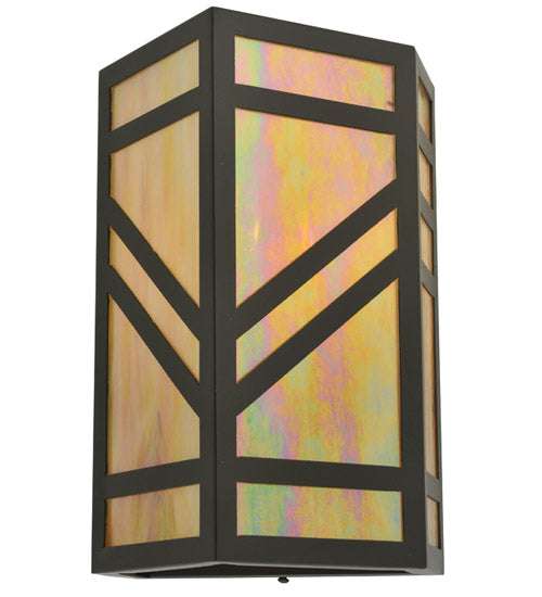 Meyda Lighting Santa Fe 11" Timeless Bronze Wall Sconce With Beige Iridescent Shade Glass