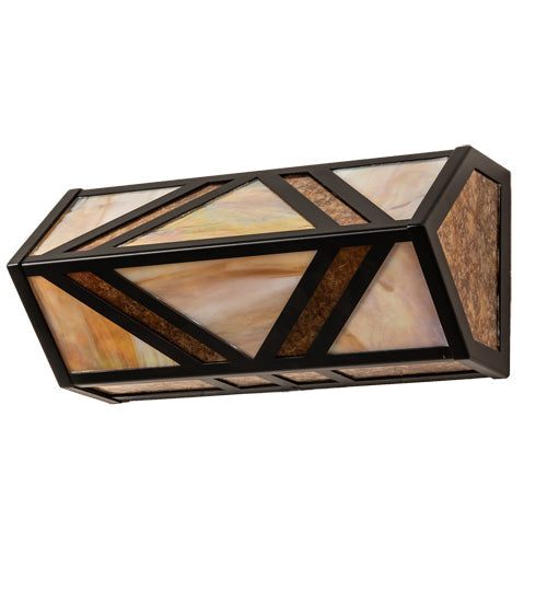 Meyda Lighting Santa Fe 14" 2-Light Flat Black Vanity Light With Beige Iridescent & Amber Mica Shade Glass