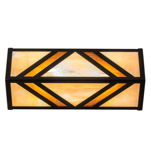 Meyda Lighting Santa Fe 14" 2-Light Flat Black Vanity Light With Beige Iridescent & Amber Mica Shade Glass