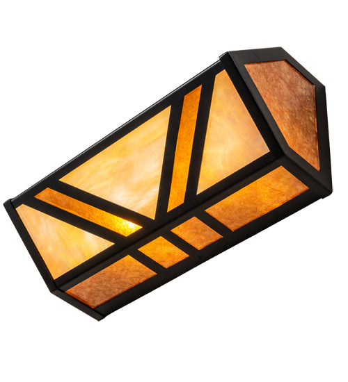 Meyda Lighting Santa Fe 14" 2-Light Flat Black Vanity Light With Beige Iridescent & Amber Mica Shade Glass