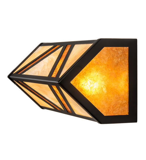 Meyda Lighting Santa Fe 14" 2-Light Flat Black Vanity Light With Beige Iridescent & Amber Mica Shade Glass