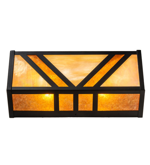 Meyda Lighting Santa Fe 14" 2-Light Flat Black Vanity Light With Beige Iridescent & Amber Mica Shade Glass