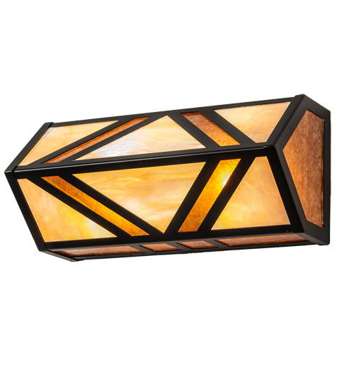 Meyda Lighting Santa Fe 14" 2-Light Flat Black Vanity Light With Beige Iridescent & Amber Mica Shade Glass