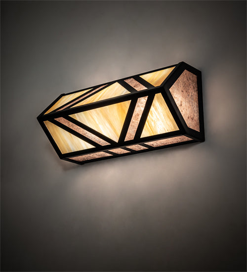Meyda Lighting Santa Fe 14" 2-Light Flat Black Wall Sconce With Beige Iridescent & Silver Mica Shade Glass