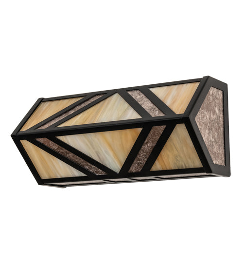 Meyda Lighting Santa Fe 14" 2-Light Flat Black Wall Sconce With Beige Iridescent & Silver Mica Shade Glass