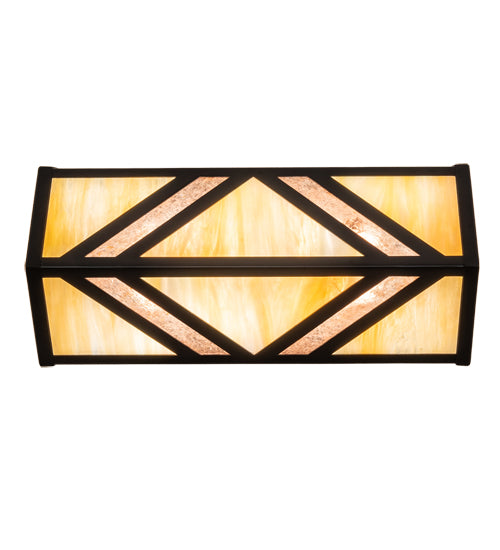 Meyda Lighting Santa Fe 14" 2-Light Flat Black Wall Sconce With Beige Iridescent & Silver Mica Shade Glass