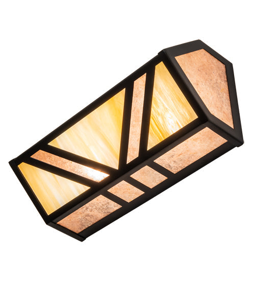 Meyda Lighting Santa Fe 14" 2-Light Flat Black Wall Sconce With Beige Iridescent & Silver Mica Shade Glass