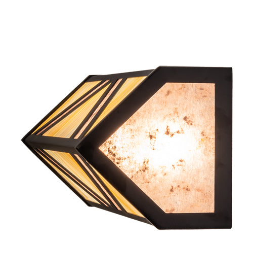 Meyda Lighting Santa Fe 14" 2-Light Flat Black Wall Sconce With Beige Iridescent & Silver Mica Shade Glass