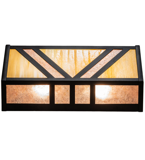 Meyda Lighting Santa Fe 14" 2-Light Flat Black Wall Sconce With Beige Iridescent & Silver Mica Shade Glass