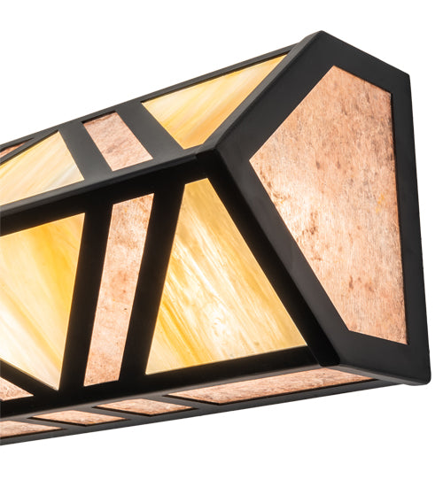 Meyda Lighting Santa Fe 14" 2-Light Flat Black Wall Sconce With Beige Iridescent & Silver Mica Shade Glass