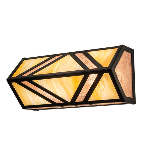 Meyda Lighting Santa Fe 14" 2-Light Flat Black Wall Sconce With Beige Iridescent & Silver Mica Shade Glass