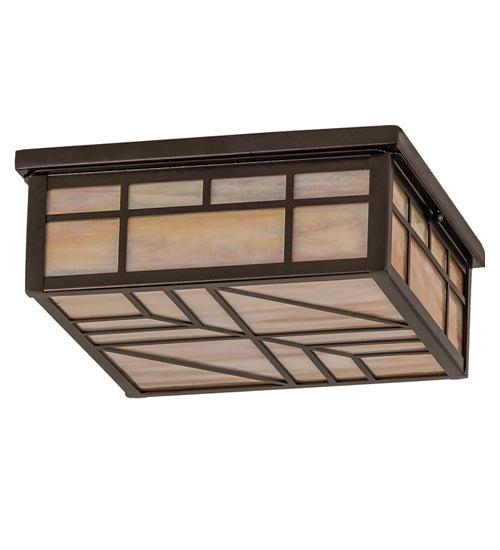 Meyda Lighting Santa Fe 18" 4-Light Oil Rubbed Bronze Flush Mount Light With Beige Iridescent Shade Glass