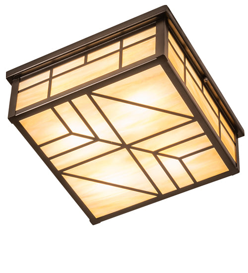 Meyda Lighting Santa Fe 18" 4-Light Oil Rubbed Bronze Flush Mount Light With Beige Iridescent Shade Glass
