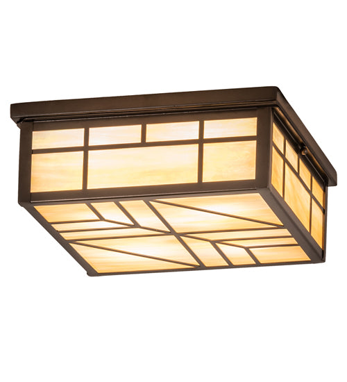 Meyda Lighting Santa Fe 18" 4-Light Oil Rubbed Bronze Flush Mount Light With Beige Iridescent Shade Glass
