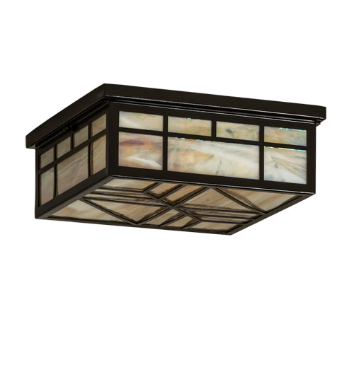 Meyda Lighting Santa Fe 18" 4-Light Timeless Bronze Flush Mount Light With Beige Iridescent Shade Glass