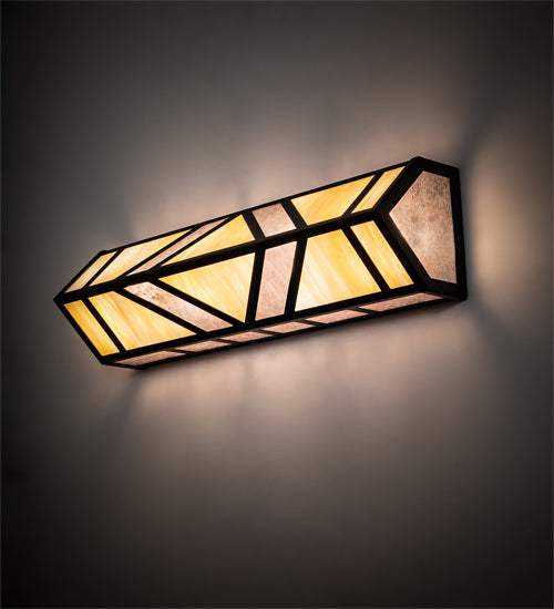 Meyda Lighting Santa Fe 23" 4-Light Flat Black Wall Sconce With Beige Iridescent & Silver Mica Shade Glass