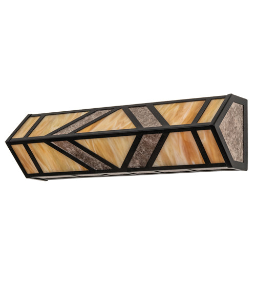 Meyda Lighting Santa Fe 23" 4-Light Flat Black Wall Sconce With Beige Iridescent & Silver Mica Shade Glass