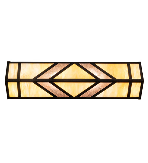 Meyda Lighting Santa Fe 23" 4-Light Flat Black Wall Sconce With Beige Iridescent & Silver Mica Shade Glass