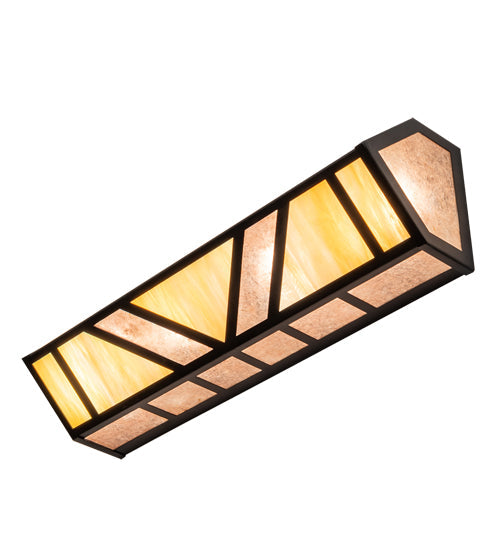 Meyda Lighting Santa Fe 23" 4-Light Flat Black Wall Sconce With Beige Iridescent & Silver Mica Shade Glass