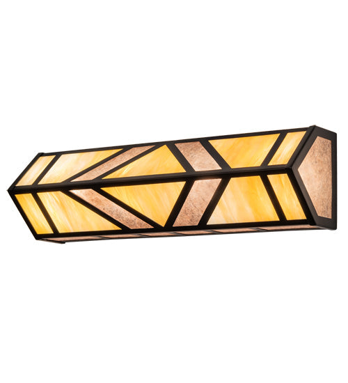 Meyda Lighting Santa Fe 23" 4-Light Flat Black Wall Sconce With Beige Iridescent & Silver Mica Shade Glass