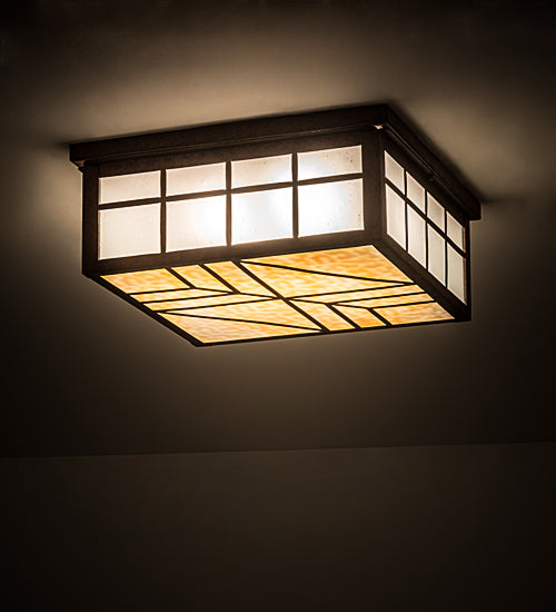 Meyda Lighting Santa Fe 27" 4-Light Rusty Nail Flush Mount Light With Beige & Frosted Clear Shade Glass