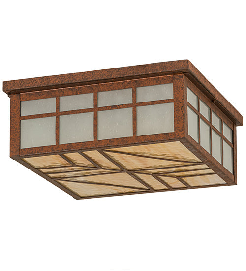 Meyda Lighting Santa Fe 27" 4-Light Rusty Nail Flush Mount Light With Beige & Frosted Clear Shade Glass