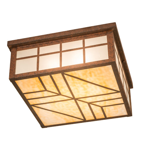 Meyda Lighting Santa Fe 27" 4-Light Rusty Nail Flush Mount Light With Beige & Frosted Clear Shade Glass