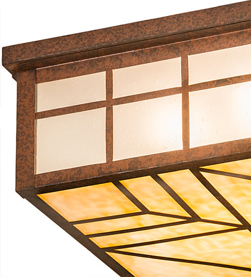 Meyda Lighting Santa Fe 27" 4-Light Rusty Nail Flush Mount Light With Beige & Frosted Clear Shade Glass