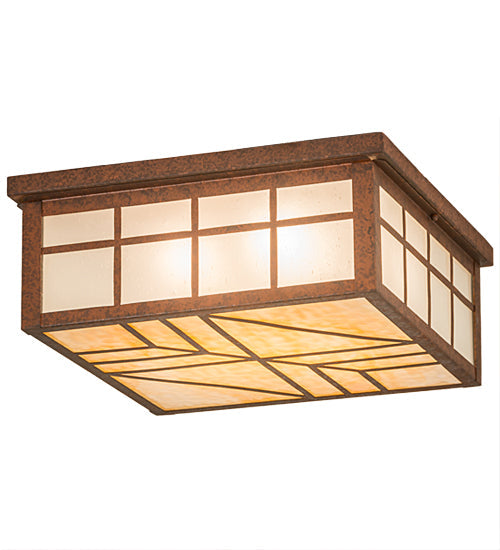 Meyda Lighting Santa Fe 27" 4-Light Rusty Nail Flush Mount Light With Beige & Frosted Clear Shade Glass