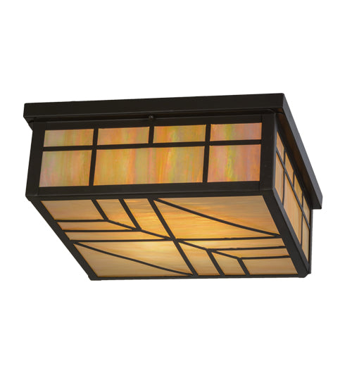 Meyda Lighting Santa Fe 27" 4-Light Timeless Bronze Flush Mount Light With Beige Iridescent Shade Glass