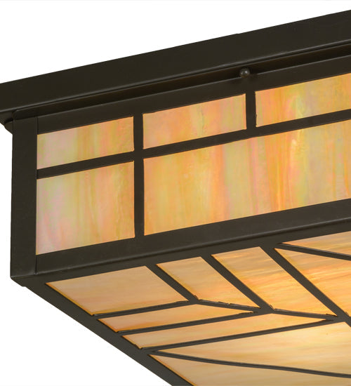 Meyda Lighting Santa Fe 27" 4-Light Timeless Bronze Flush Mount Light With Beige Iridescent Shade Glass