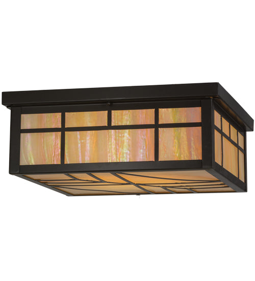 Meyda Lighting Santa Fe 27" 4-Light Timeless Bronze Flush Mount Light With Beige Iridescent Shade Glass