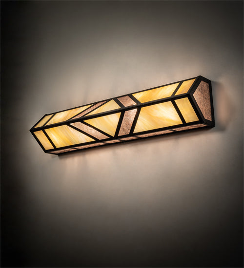 Meyda Lighting Santa Fe 29" 4-Light Flat Black Vanity Light With Beige Iridescent Glass & Silver Mica Shade Glass
