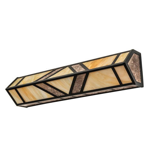 Meyda Lighting Santa Fe 29" 4-Light Flat Black Vanity Light With Beige Iridescent Glass & Silver Mica Shade Glass