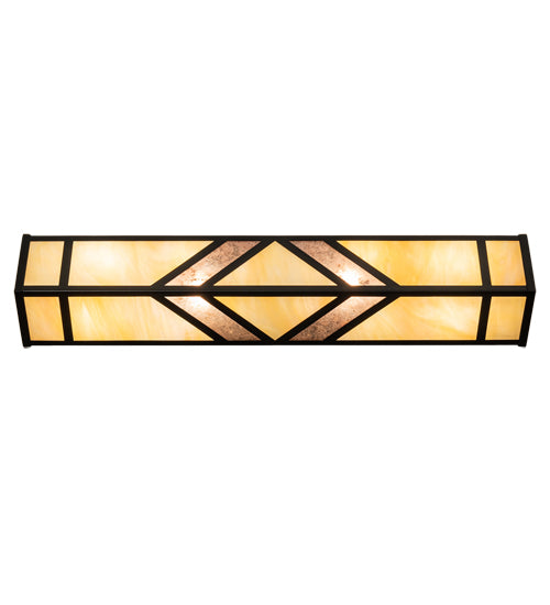 Meyda Lighting Santa Fe 29" 4-Light Flat Black Vanity Light With Beige Iridescent Glass & Silver Mica Shade Glass