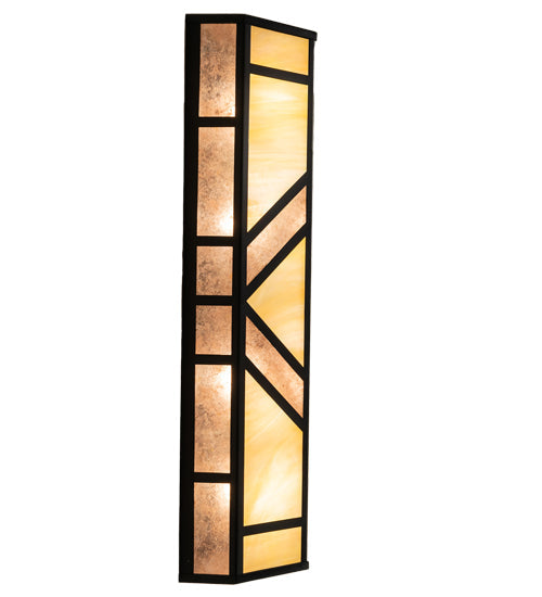 Meyda Lighting Santa Fe 29" 4-Light Flat Black Vanity Light With Beige Iridescent Glass & Silver Mica Shade Glass