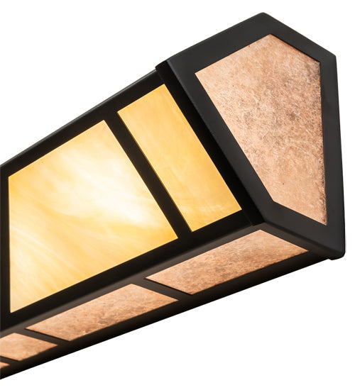 Meyda Lighting Santa Fe 29" 4-Light Flat Black Vanity Light With Beige Iridescent Glass & Silver Mica Shade Glass