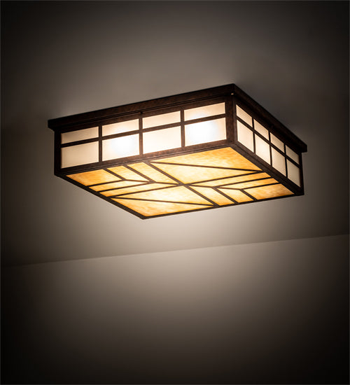 Meyda Lighting Santa Fe 39" 4-Light Rusty Nail Flush Mount Light With Beige, Frosted Clear Shade Glass